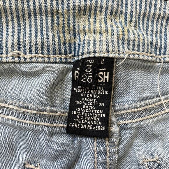 Rewash Size 3/26 High Rise Denim Shorts | Patchwork Striped, Distressed, Raw Hem - Picture 3 of 4